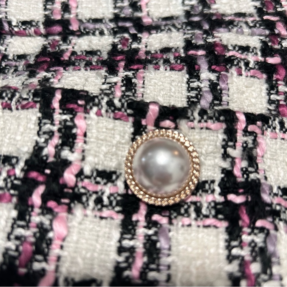 Anthropologie‎ Maison D' Amelie Paris Skirt size 10 White/Black/Pink Tweed - Picture 2 of 8